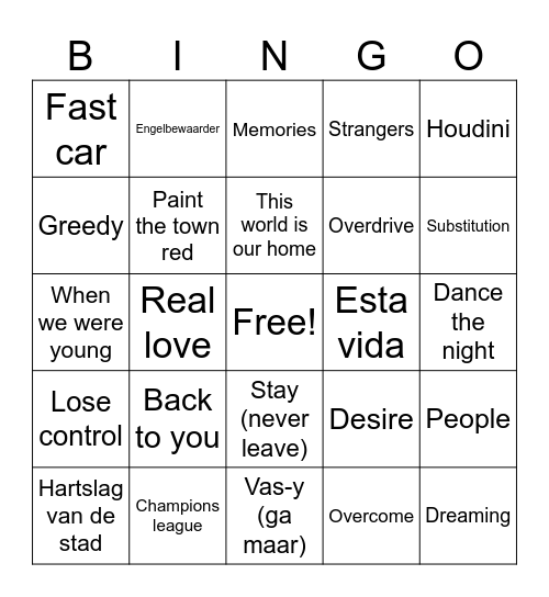 Nederlandse Top 40 Hits 2023 Bingo Card