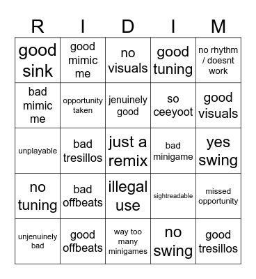 Rhythm Heaven Custom Remixes Bingo Card