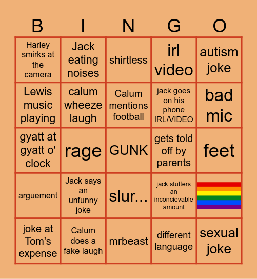 Tom's House Bingo Card