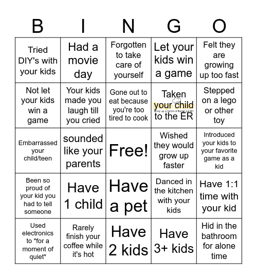 Parent Bingo Card