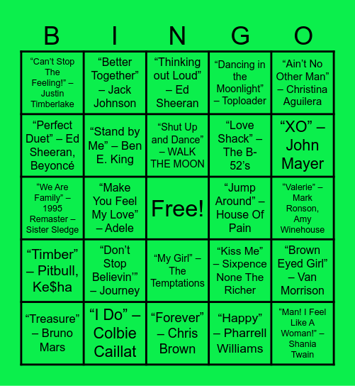 Test Holiday Party Music Bingo Card Bingo Card