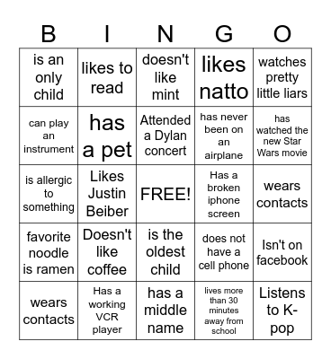 INTRODUCTION Bingo Card
