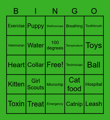 Pet Bingo Card