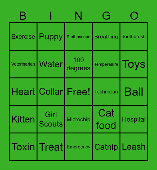 Pet Bingo Card