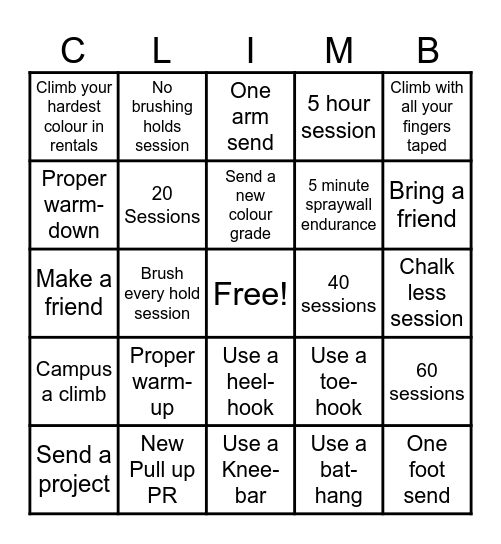 Climbing Bingo Card