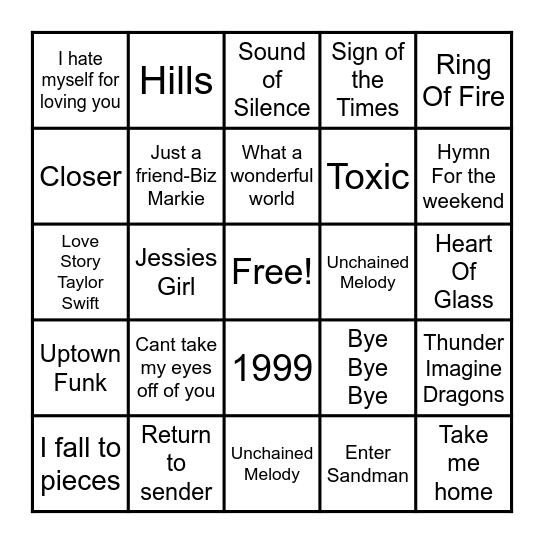Music Bingo Trivia Bingo Card