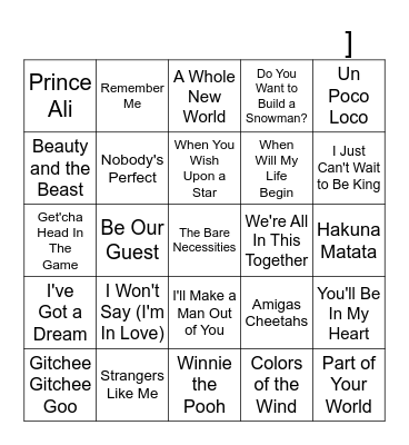 Disney Singo Bingo Card