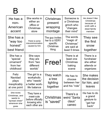 Michelle’s Cwismois RomCom Card Bingo Card