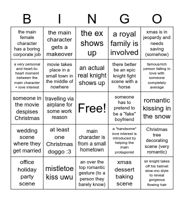 Xmas Rom-com bingo Card