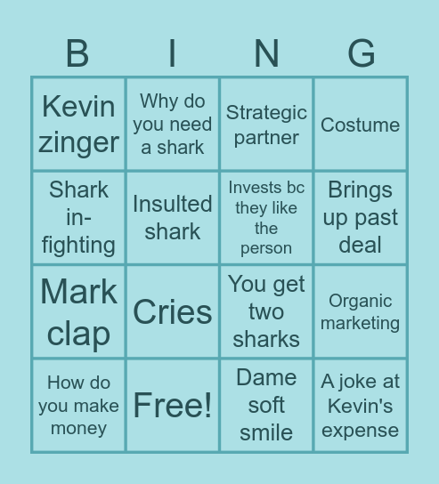 Shark Tank Bingo Card