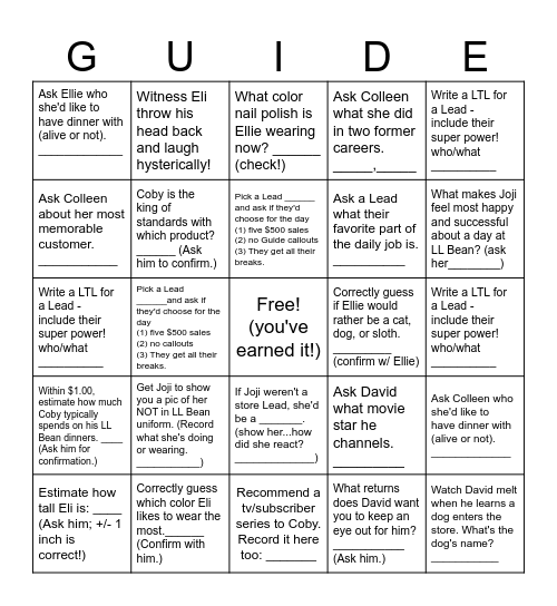 Finney Crossing Lead Bingo! Collect as many as you can (at least two rows, columns or diagonals, and turn your card in to one of them.  Prizes will be awarded, because you're amazing!!! (no double cross-offs) Bingo Card