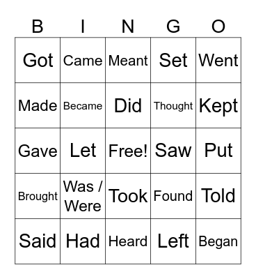 Irregular Verbs Bingo Card