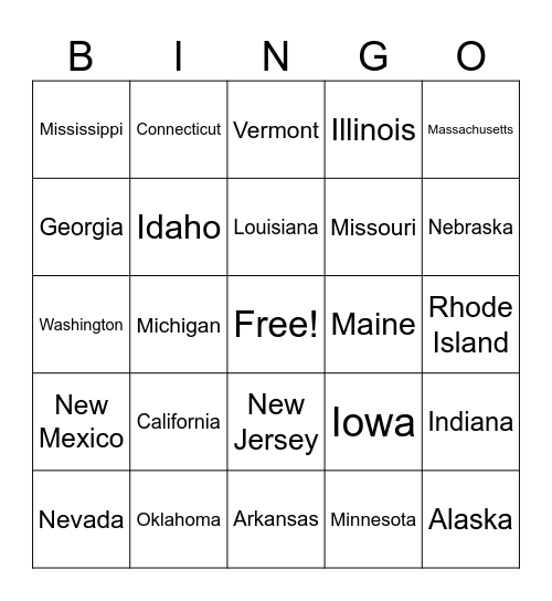 License Plate Bingo Card