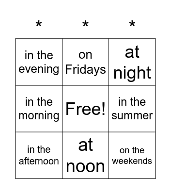 Telling Time Bingo! Bingo Card