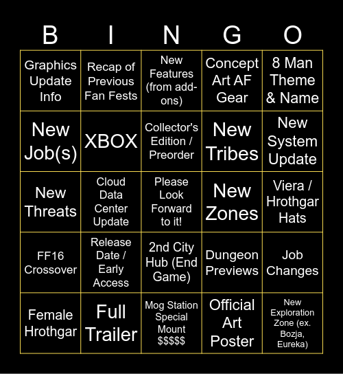 FFXIV JP Fan Fest Keynote Predictions 2024 Bingo Card