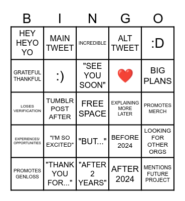 RANBOO LEFT MISFITS WOOOO Bingo Card