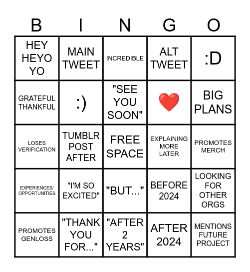 RANBOO LEFT MISFITS WOOOO Bingo Card