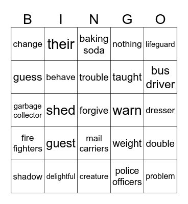 G3 w17-18 spelling words Bingo Card