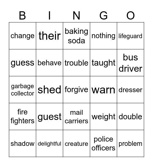 G3 w17-18 spelling words Bingo Card