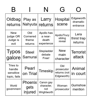 Ace Attorney 7.. Bingo Card