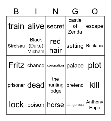 Prisoner of Zenda Bingo Card