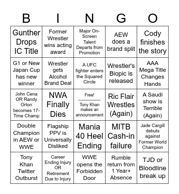 2024 Wrasslin BINGO Card