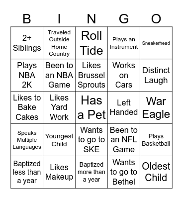 Get To Know Bingo Card