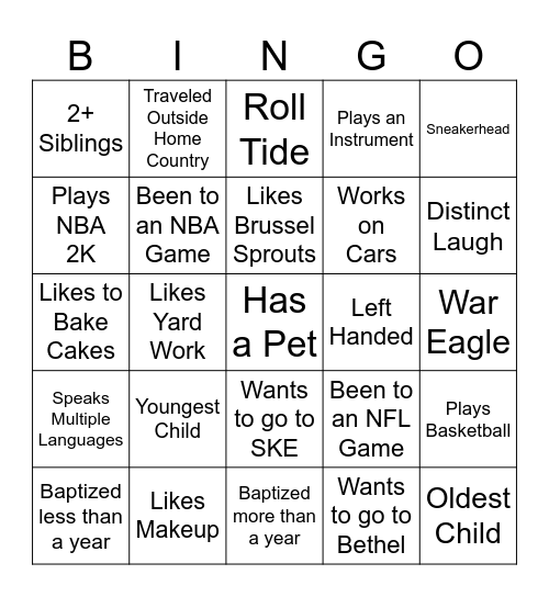Get To Know Bingo Card
