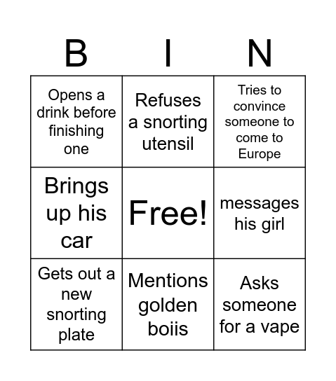 Jaidon Bingo Card