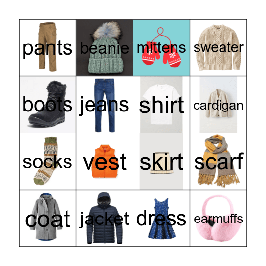 Clothes Bingo Card