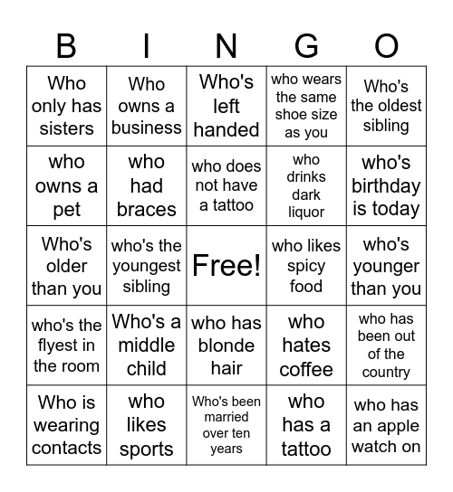 FIND THE GUEST... Bingo Card