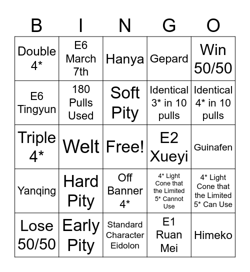 Ruan Mei Bingo Card