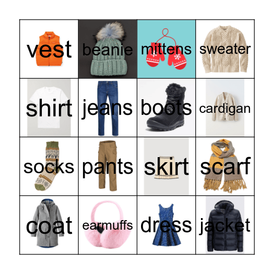 Clothes Bingo Card