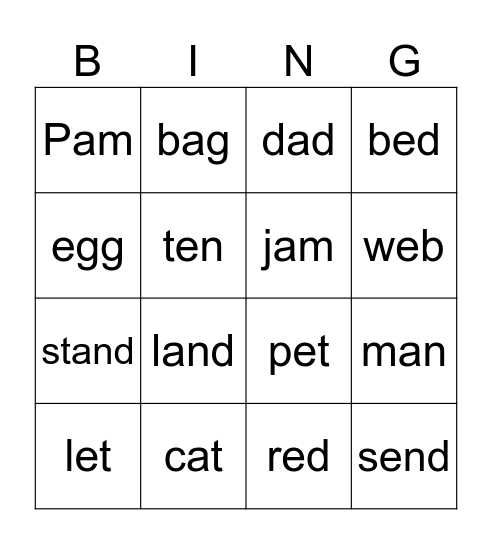 Letter A & E Bingo Card