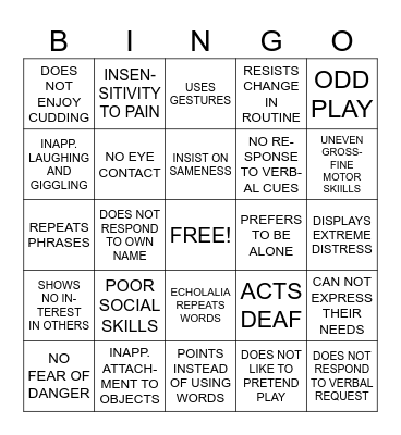 AUTISM BINGO Card