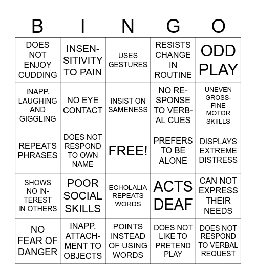 AUTISM BINGO Card