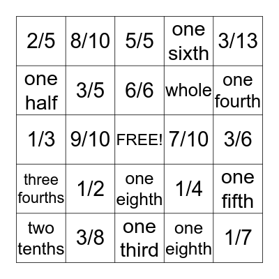 FRACTION BINGO Card