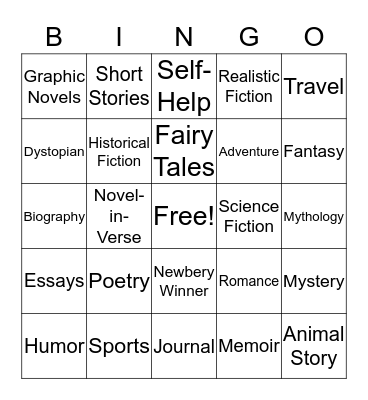 Literary Genre Bingo Card