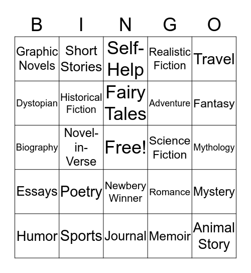 Literary Genre Bingo Card