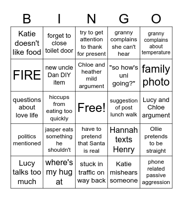 27th December Bingo Card