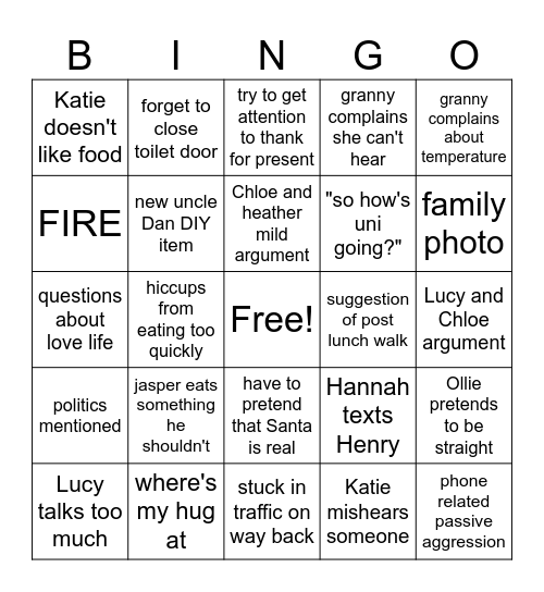27th December Bingo Card