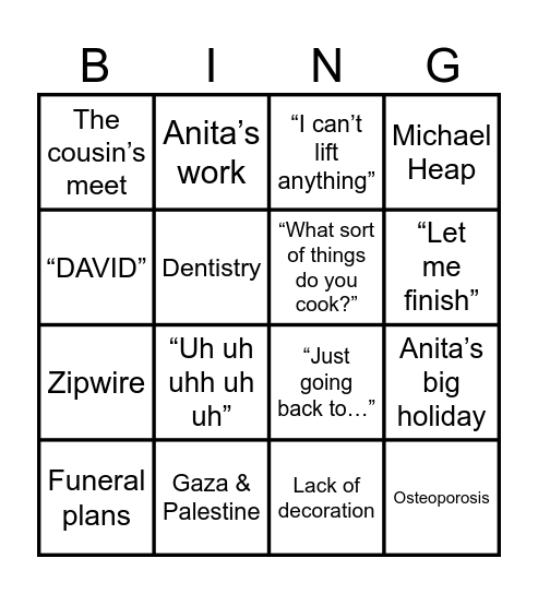 Biddie’s Bonanza Bingo Card