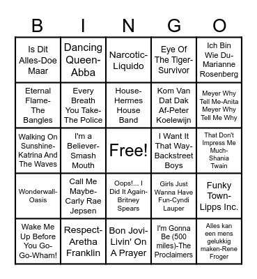 Muziekbingo Card