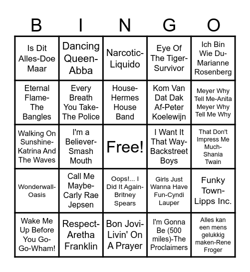 Muziekbingo Card