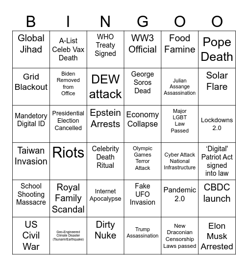 Light Brigade 2024 Mayhem Bingo Card