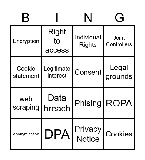 Privacy Week 2024 Bingo Card