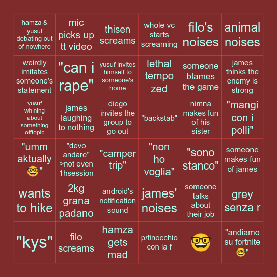 nijathusmzegolo Bingo Card