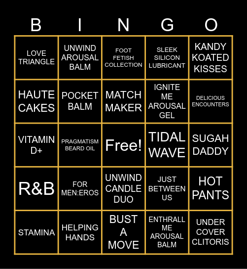 Naughty Bingo Card