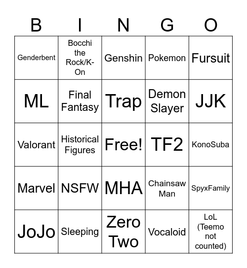 Untitled Bingo Card