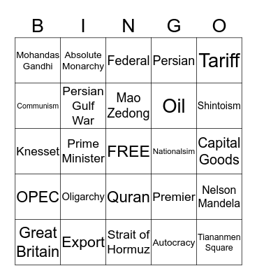 7th Grade Social Studies  Bingo Card